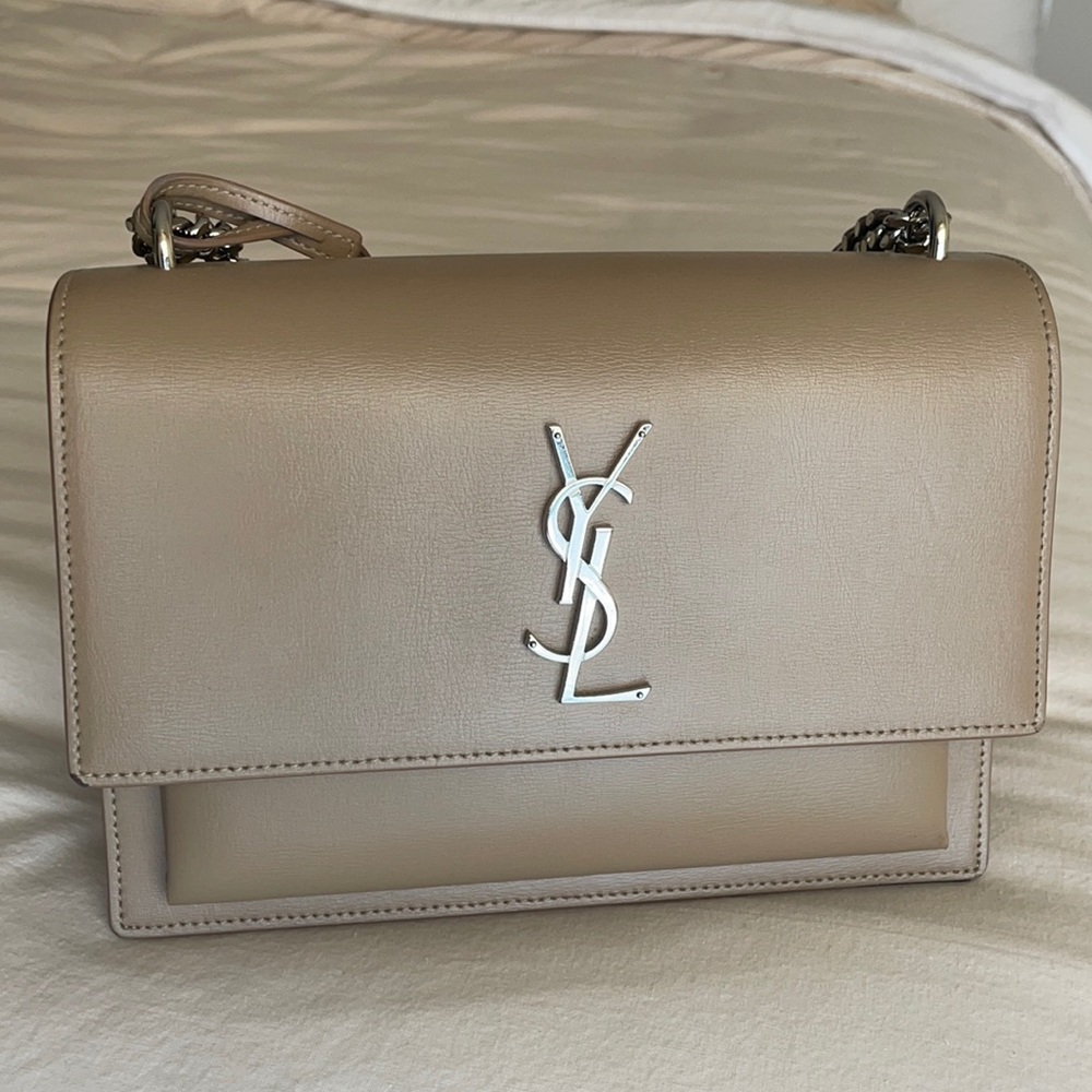SAINT LAURENT SUNSET MEDIUM BEIGE SILVER HARDWARE WITH DUSTBAG